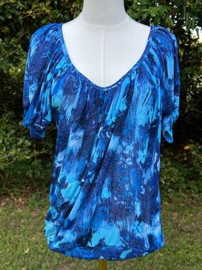 Karen Kane Blue Abstract Scoop-Neck Blouse XL